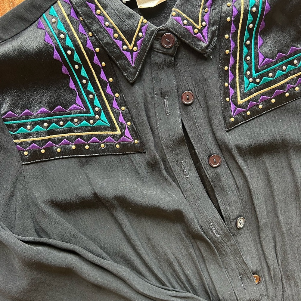RARE Vintage Saint Germain Paris Black Embroidered Western Jumpsuit – Size 10 - Picture 4 of 8